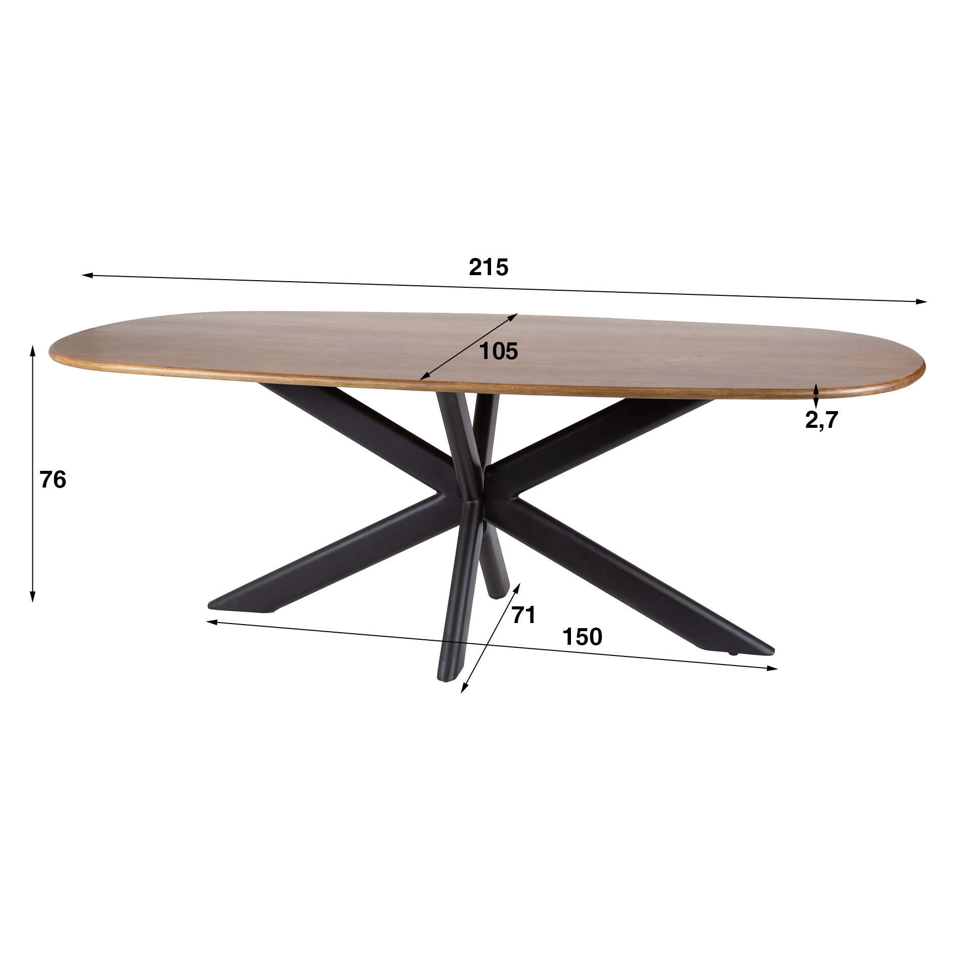 Eetkamertafel 180 Cliff ovale buis